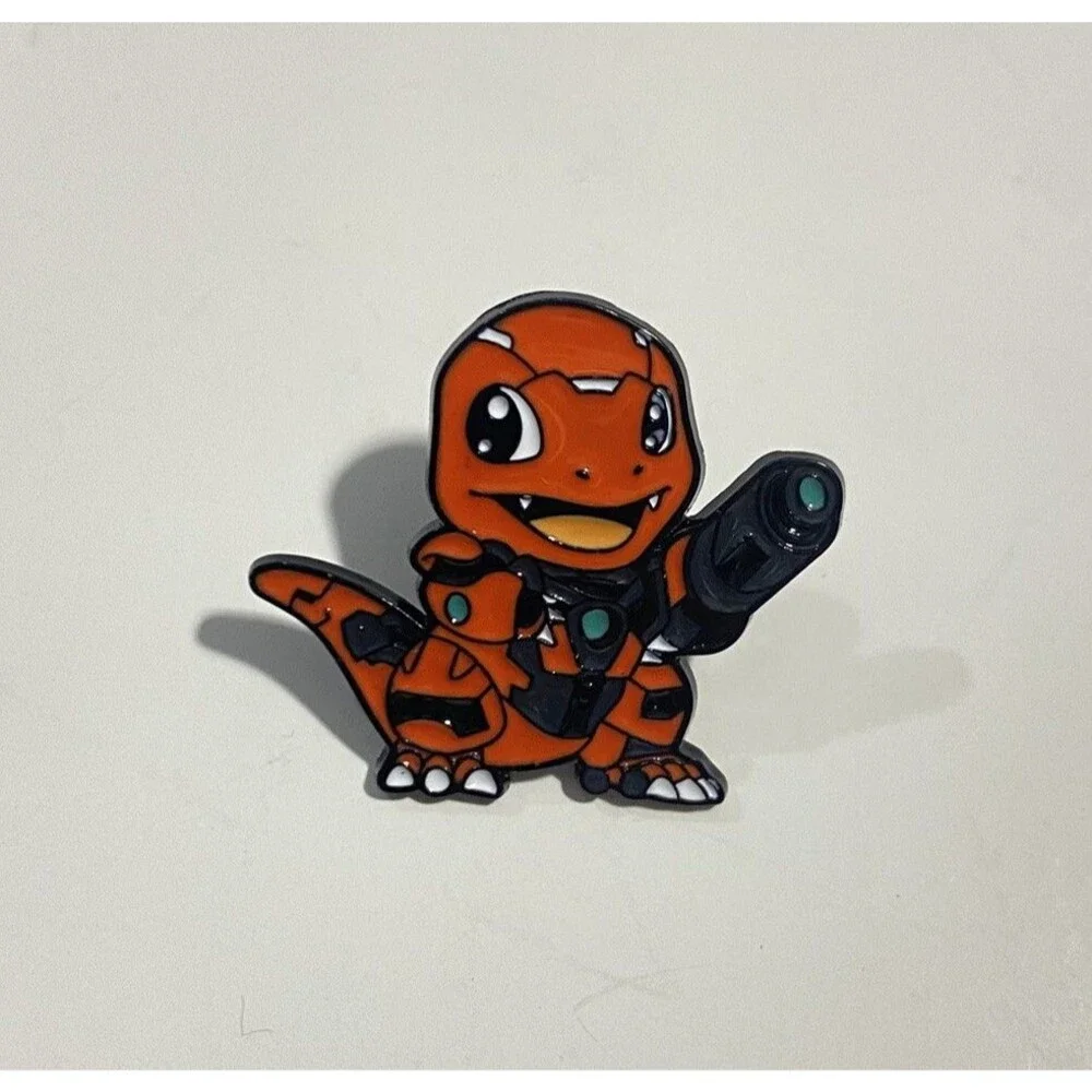 Mecha Charmander Enamel Pin Sci-Fi Cyberpunk Robot Armor Pokémon Fan Badge Gift